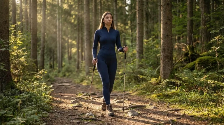 IA combinaison bleue femme randonnée